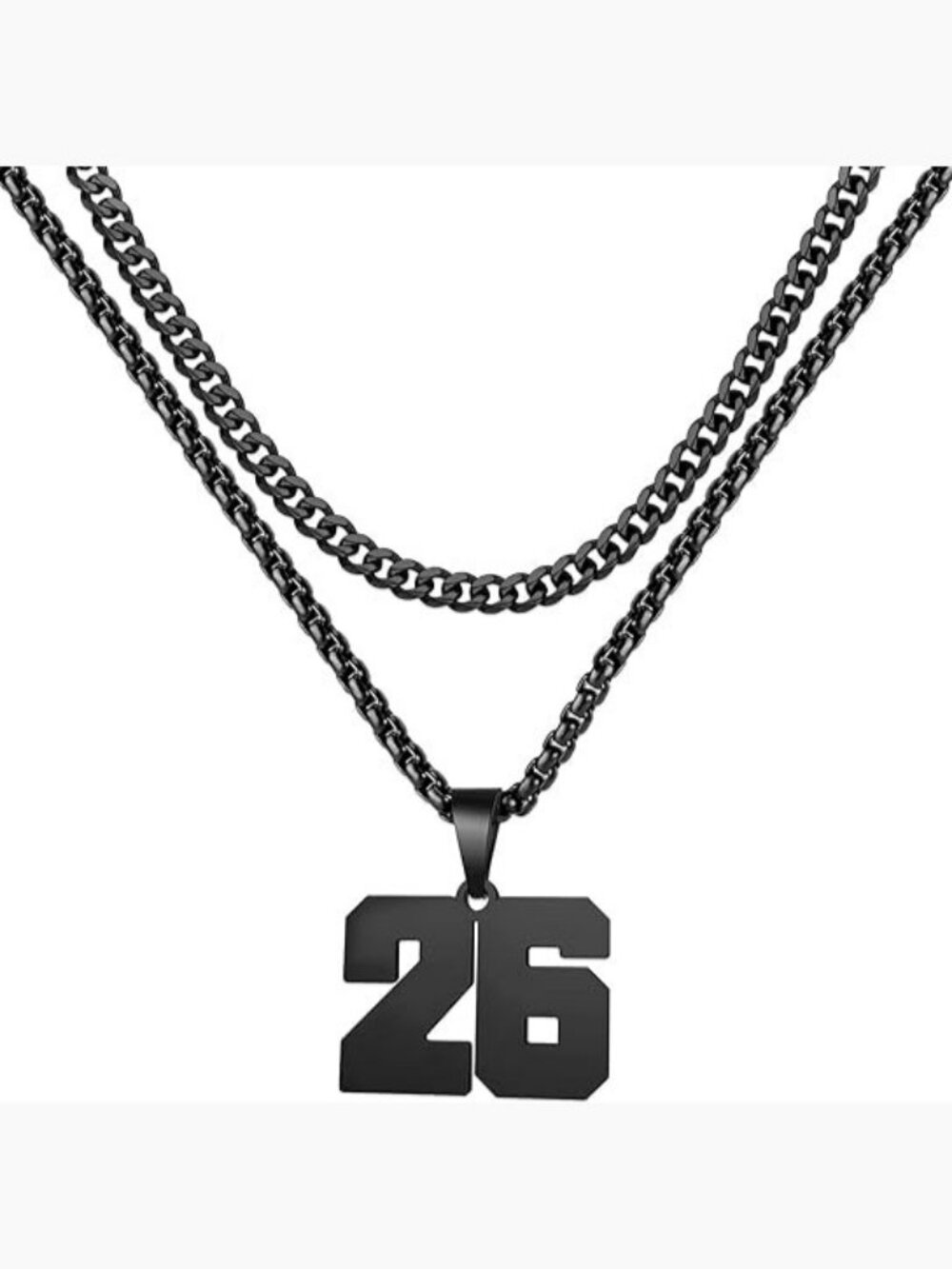 Number 26 Black Jersey Number Layered Cool Sports Necklaces